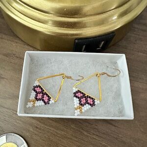 Handmade beaded Indigenous Pink Triangle Earrings